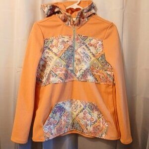 New Contrast Hoodie Sweatshirt women S Peach Blue Southwestern Print 1/2 Zip up